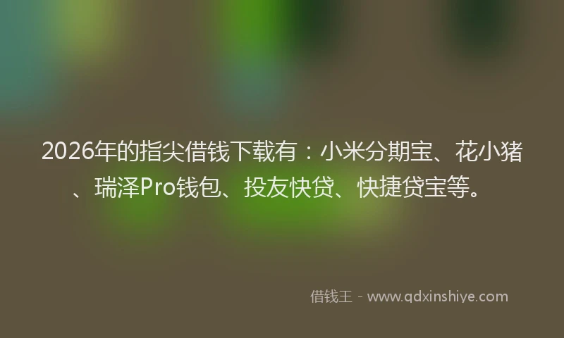 2026年的指尖借钱下载有:小米分期宝、花小猪、瑞泽Pro钱包、投友快贷、快捷贷宝等。