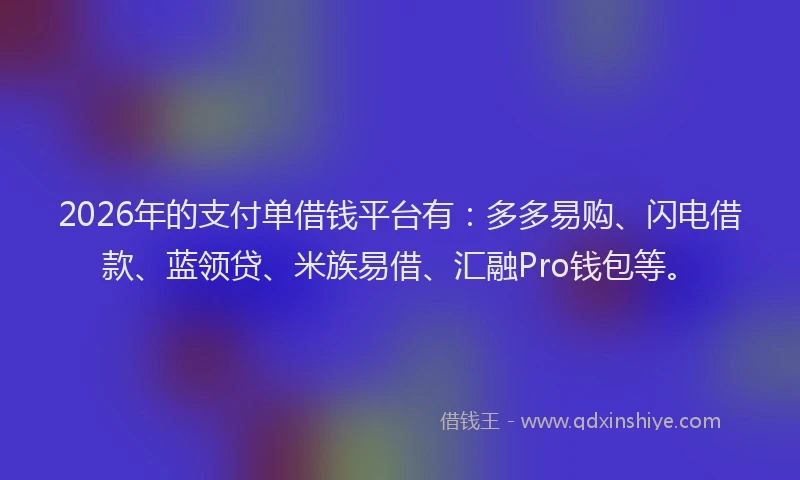2026年的支付单借钱平台有：多多易购、闪电借款、蓝领贷、米族易借、汇融Pro钱包等。