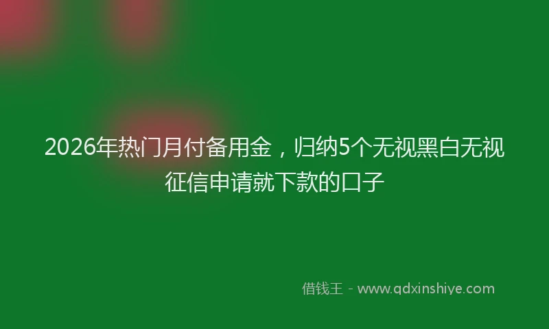 2026年热门月付备用金，归纳5个无视黑白无视征信申请就下款的口子