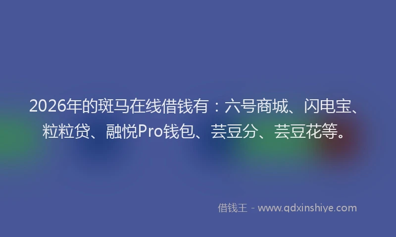 2026年的斑马在线借钱有：六号商城、闪电宝、粒粒贷、融悦Pro钱包、芸豆分、芸豆花等。