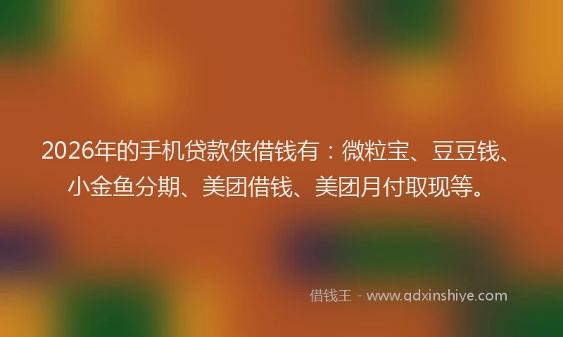 2026年的手机贷款侠借钱有：微粒宝、豆豆钱、小金鱼分期、美团借钱、美团月付取现等。