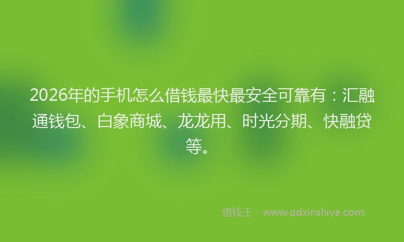 2026年的手机怎么借钱最快最安全可靠有：汇融通钱包、白象商城、龙龙用、时光分期、快融贷等。