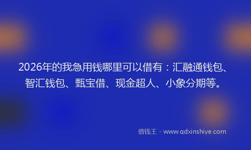 2026年的我急用钱哪里可以借有：汇融通钱包、智汇钱包、甄宝借、现金超人、小象分期等。