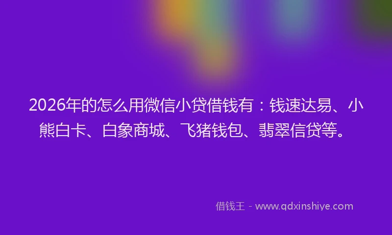 2026年的怎么用微信小贷借钱有:钱速达易、小熊白卡、白象商城、飞猪钱包、翡翠信贷等。