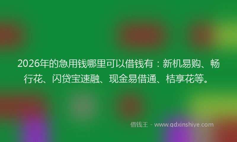 2026年的急用钱哪里可以借钱有:新机易购、畅行花、闪贷宝速融、现金易借通、桔享花等。