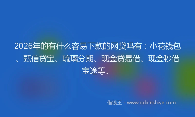 2026年的有什么容易下款的网贷吗有：小花钱包、甄信贷宝、琉璃分期、现金贷易借、现金秒借宝途等。