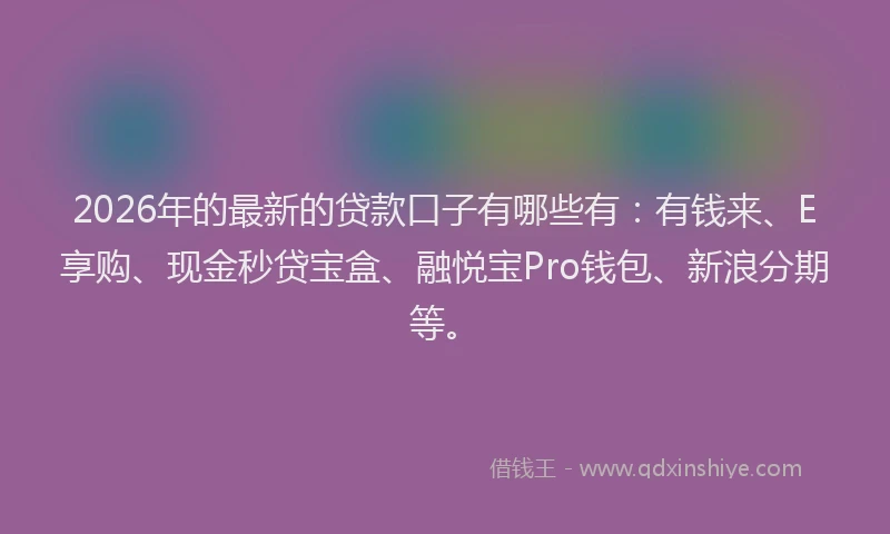 2026年的最新的贷款口子有哪些有：有钱来、E享购、现金秒贷宝盒、融悦宝Pro钱包、新浪分期等。