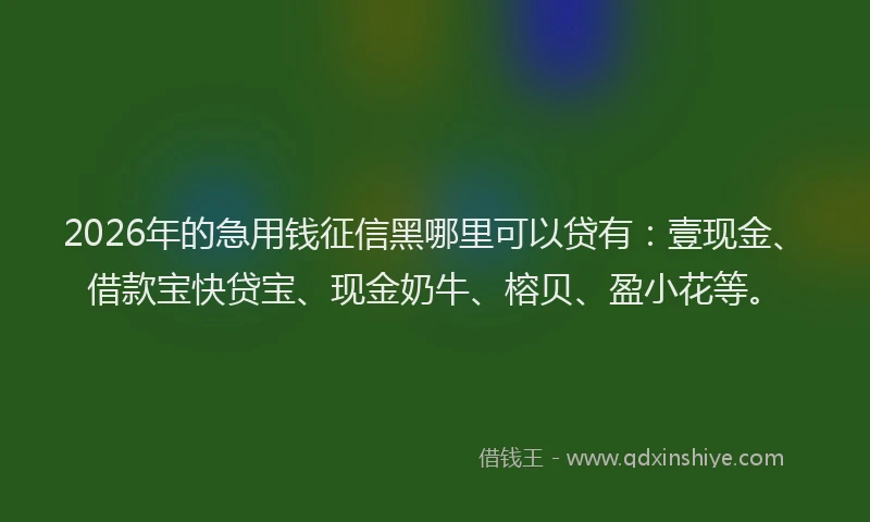 2026年的急用钱征信黑哪里可以贷有：壹现金、借款宝快贷宝、现金奶牛、榕贝、盈小花等。