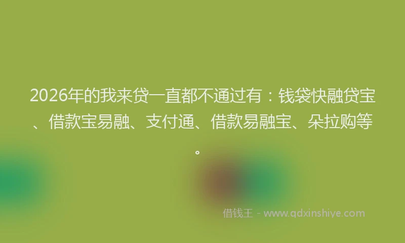 2026年的我来贷一直都不通过有：钱袋快融贷宝、借款宝易融、支付通、借款易融宝、朵拉购等。