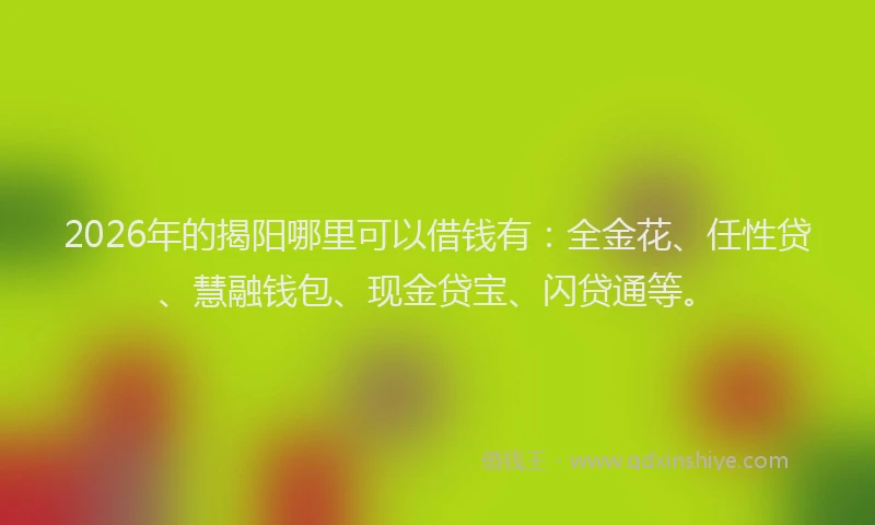 2026年的揭阳哪里可以借钱有：全金花、任性贷、慧融钱包、现金贷宝、闪贷通等。