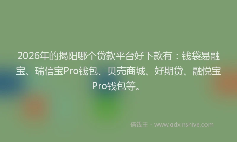 2026年的揭阳哪个贷款平台好下款有：钱袋易融宝、瑞信宝Pro钱包、贝壳商城、好期贷、融悦宝Pro钱包等。