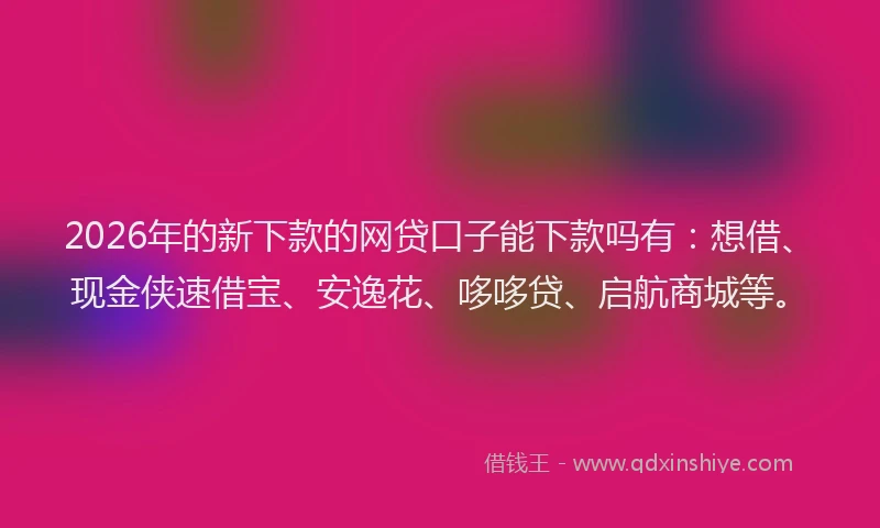 2026年的新下款的网贷口子能下款吗有:想借、现金侠速借宝、安逸花、哆哆贷、启航商城等。