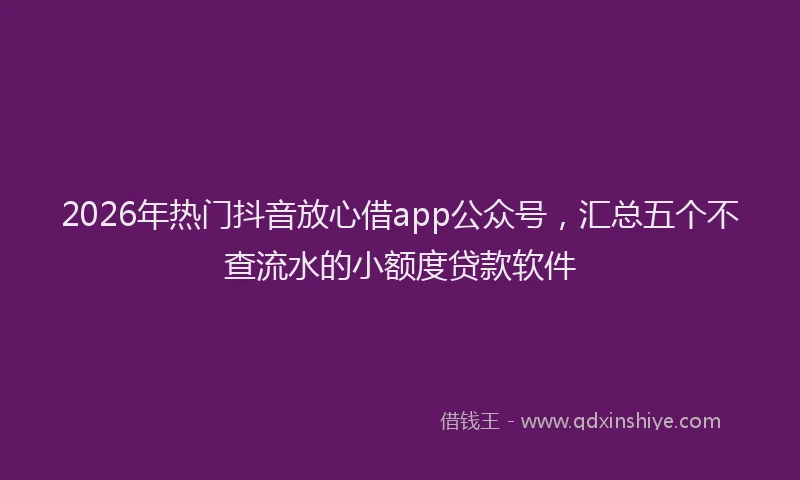 2026年热门抖音放心借app公众号，汇总五个不查流水的小额度贷款软件