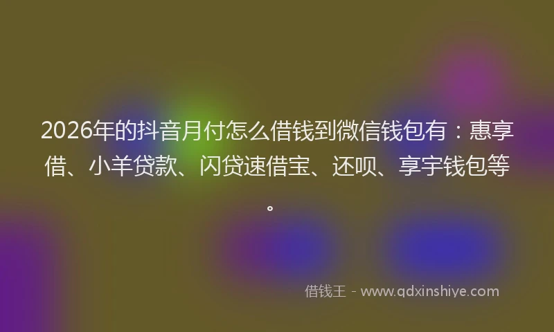 2026年的抖音月付怎么借钱到微信钱包有：惠享借、小羊贷款、闪贷速借宝、还呗、享宇钱包等。