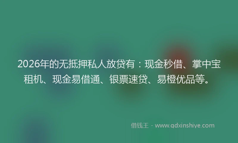 2026年的无抵押私人放贷有:现金秒借、掌中宝租机、现金易借通、银票速贷、易橙优品等。