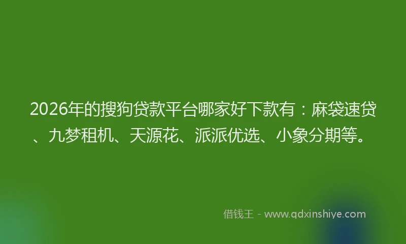 2026年的搜狗贷款平台哪家好下款有：麻袋速贷、九梦租机、天源花、派派优选、小象分期等。