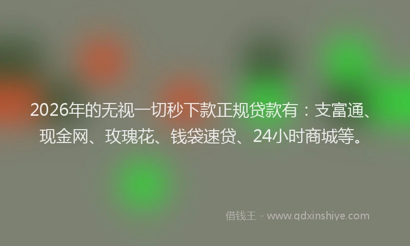 2026年的无视一切秒下款正规贷款有：支富通、现金网、玫瑰花、钱袋速贷、24小时商城等。