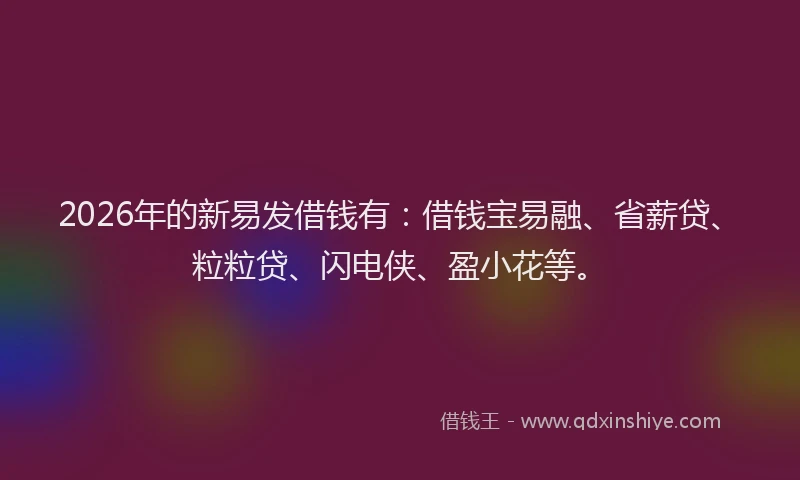 2026年的新易发借钱有：借钱宝易融、省薪贷、粒粒贷、闪电侠、盈小花等。