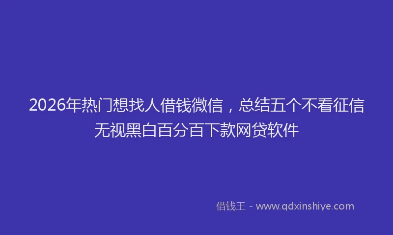 2026年热门想找人借钱微信，总结五个不看征信无视黑白百分百下款网贷软件