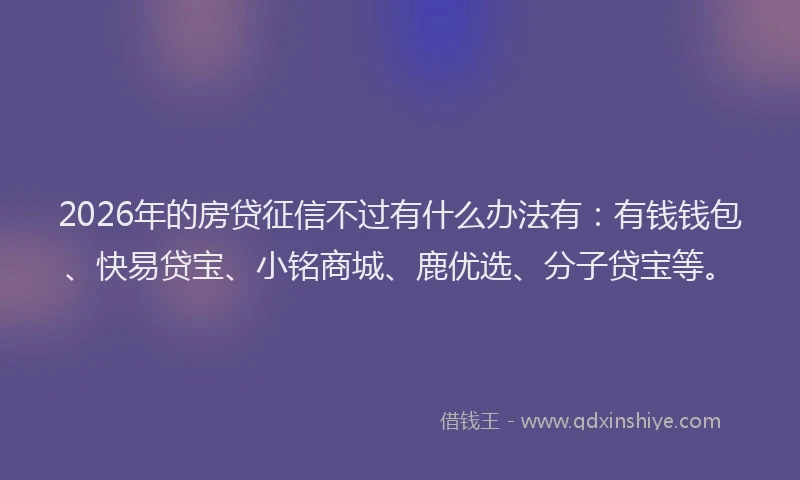 2026年的房贷征信不过有什么办法有:有钱钱包、快易贷宝、小铭商城、鹿优选、分子贷宝等。