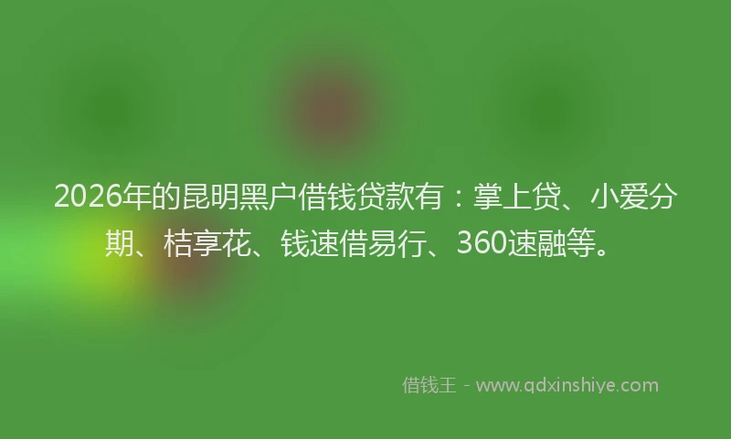 2026年的昆明黑户借钱贷款有：掌上贷、小爱分期、桔享花、钱速借易行、360速融等。