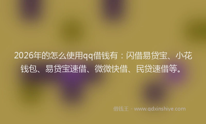 2026年的怎么使用qq借钱有:闪借易贷宝、小花钱包、易贷宝速借、微微快借、民贷速借等。