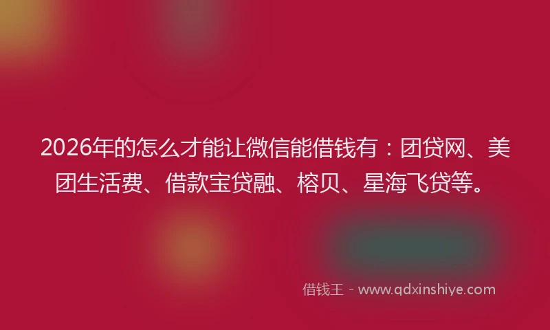 2026年的怎么才能让微信能借钱有：团贷网、美团生活费、借款宝贷融、榕贝、星海飞贷等。