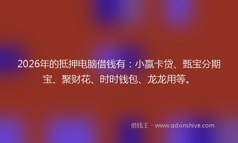 2026年的抵押电脑借钱有：小赢卡贷、甄宝分期宝、聚财花、时时钱包、龙龙用等。