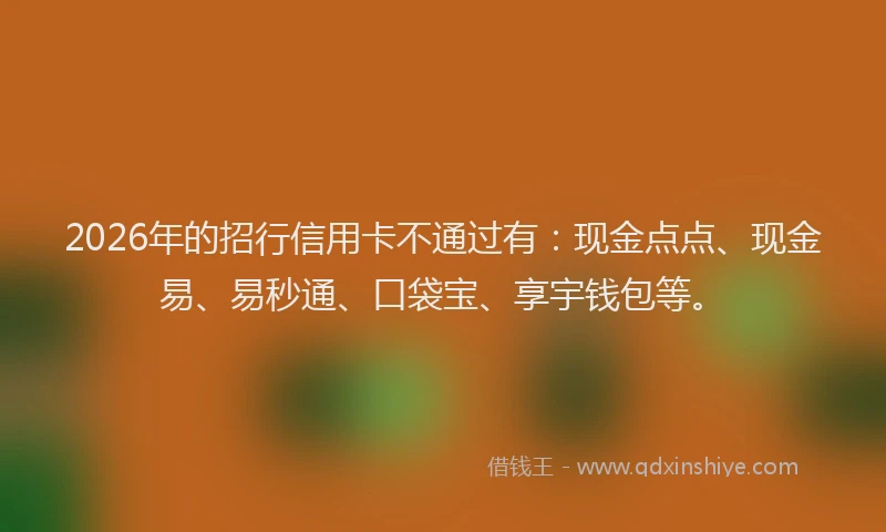 2026年的招行信用卡不通过有：现金点点、现金易、易秒通、口袋宝、享宇钱包等。