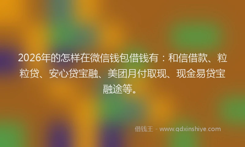 2026年的怎样在微信钱包借钱有:和信借款、粒粒贷、安心贷宝融、美团月付取现、现金易贷宝融途等。