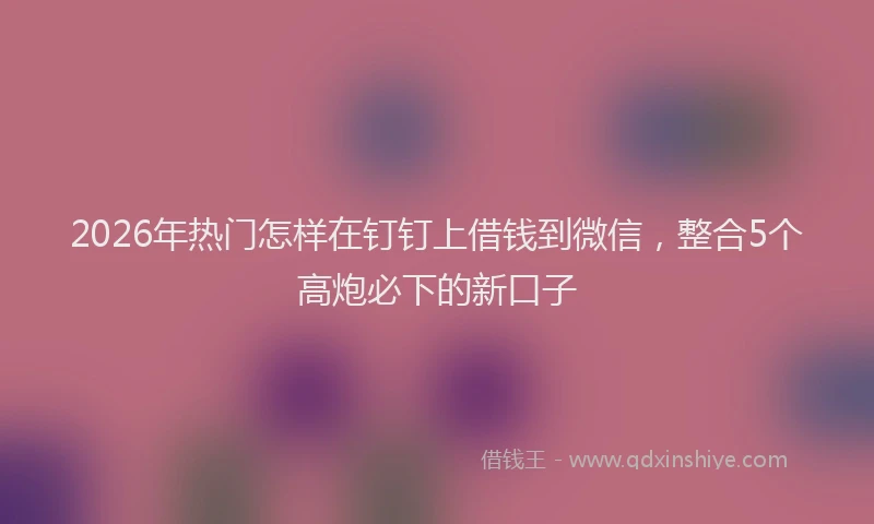 2026年热门怎样在钉钉上借钱到微信，整合5个高炮必下的新口子
