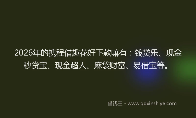2026年的携程借趣花好下款嘛有:钱贷乐、现金秒贷宝、现金超人、麻袋财富、易借宝等。