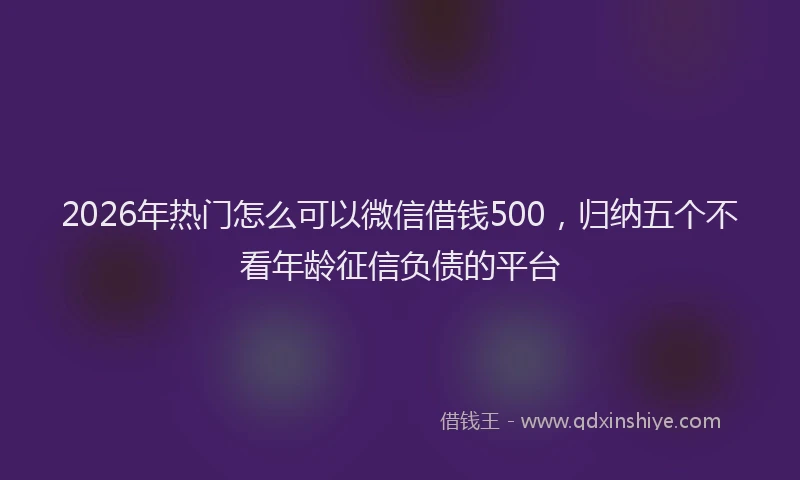 2026年热门怎么可以微信借钱500，归纳五个不看年龄征信负债的平台