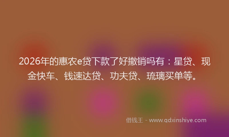 2026年的惠农e贷下款了好撤销吗有:星贷、现金快车、钱速达贷、功夫贷、琉璃买单等。