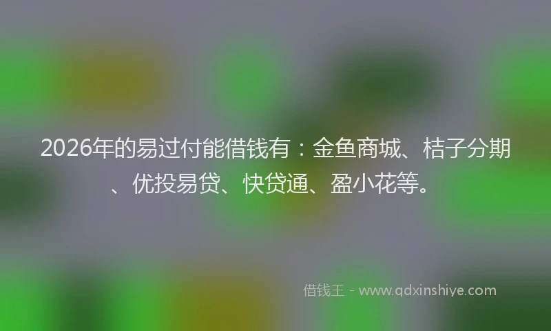 2026年的易过付能借钱有：金鱼商城、桔子分期、优投易贷、快贷通、盈小花等。