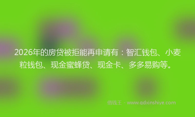 2026年的房贷被拒能再申请有：智汇钱包、小麦粒钱包、现金蜜蜂贷、现金卡、多多易购等。