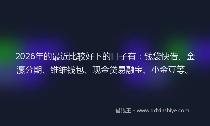 2026年的最近比较好下的口子有：钱袋快借、金瀛分期、维维钱包、现金贷易融宝、小金豆等。