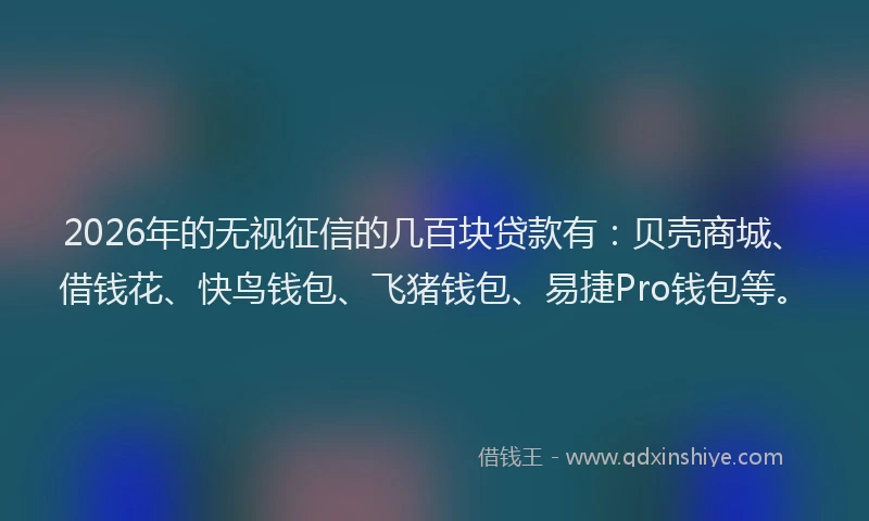 2026年的无视征信的几百块贷款有:贝壳商城、借钱花、快鸟钱包、飞猪钱包、易捷Pro钱包等。