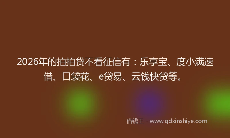 2026年的拍拍贷不看征信有：乐享宝、度小满速借、口袋花、e贷易、云钱快贷等。