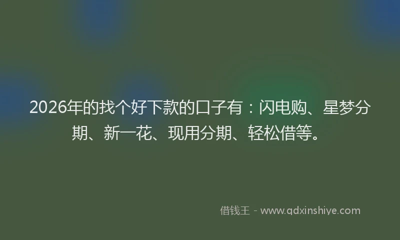 2026年的找个好下款的口子有：闪电购、星梦分期、新一花、现用分期、轻松借等。