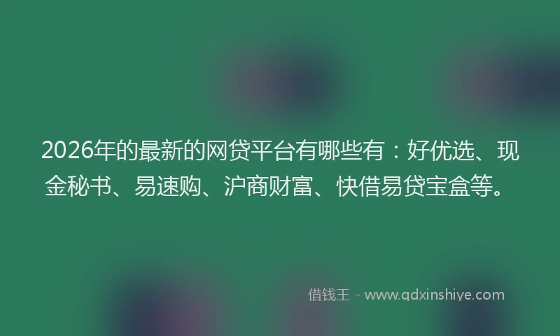 2026年的最新的网贷平台有哪些有：好优选、现金秘书、易速购、沪商财富、快借易贷宝盒等。
