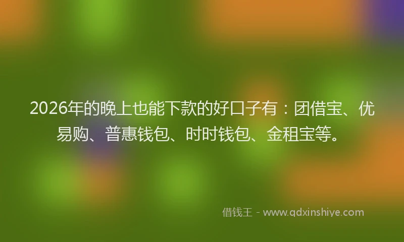 2026年的晚上也能下款的好口子有：团借宝、优易购、普惠钱包、时时钱包、金租宝等。