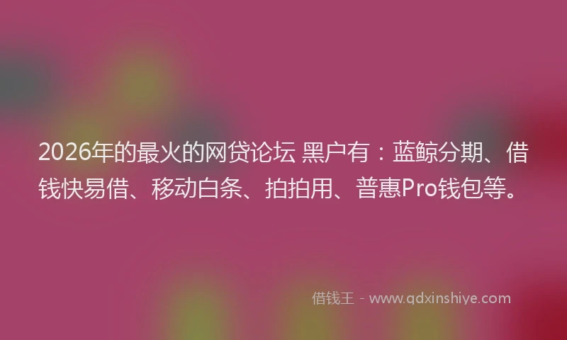 2026年的最火的网贷论坛 黑户有：蓝鲸分期、借钱快易借、移动白条、拍拍用、普惠Pro钱包等。