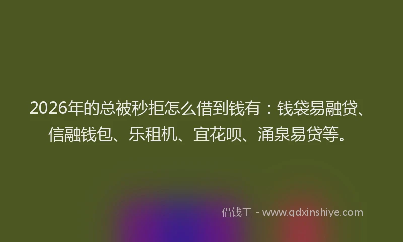 2026年的总被秒拒怎么借到钱有：钱袋易融贷、信融钱包、乐租机、宜花呗、涌泉易贷等。
