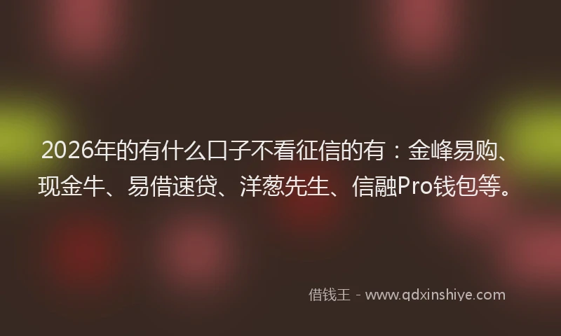 2026年的有什么口子不看征信的有：金峰易购、现金牛、易借速贷、洋葱先生、信融Pro钱包等。