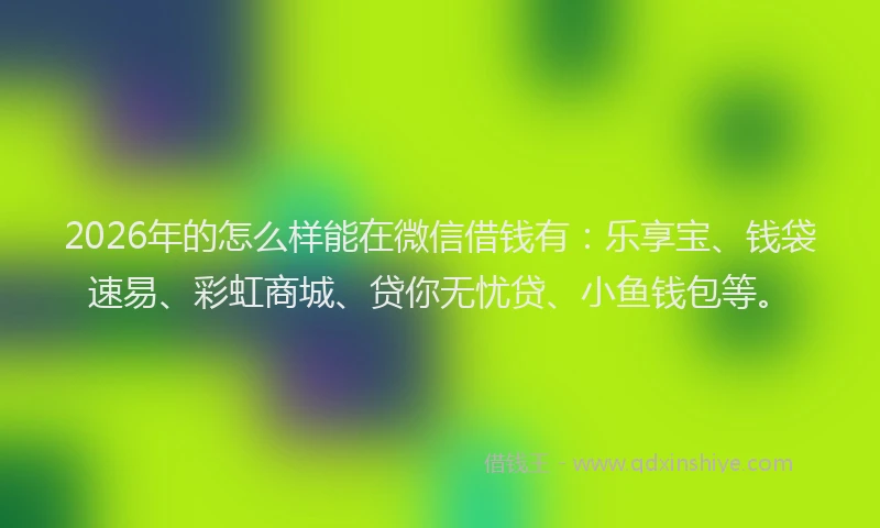 2026年的怎么样能在微信借钱有：乐享宝、钱袋速易、彩虹商城、贷你无忧贷、小鱼钱包等。