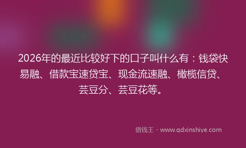 2026年的最近比较好下的口子叫什么有：钱袋快易融、借款宝速贷宝、现金流速融、橄榄信贷、芸豆分、芸豆花等。