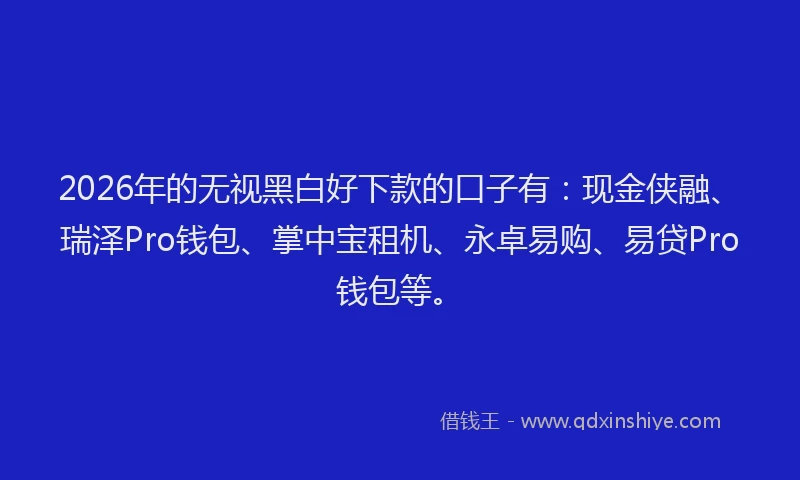 2026年的无视黑白好下款的口子有：现金侠融、瑞泽Pro钱包、掌中宝租机、永卓易购、易贷Pro钱包等。