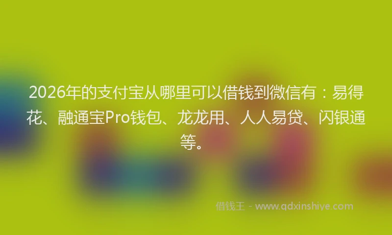 2026年的支付宝从哪里可以借钱到微信有：易得花、融通宝Pro钱包、龙龙用、人人易贷、闪银通等。