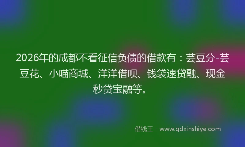 2026年的成都不看征信负债的借款有：芸豆分-芸豆花、小喵商城、洋洋借呗、钱袋速贷融、现金秒贷宝融等。